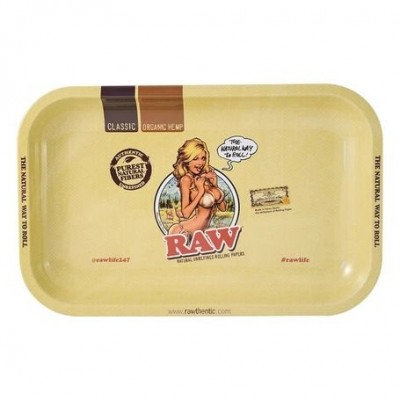 Raw metal rolling tray girl small